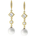 Goldtone Pearl and Bezeled Cubic Zirconia Earrings