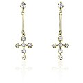Goldtone Drop Cubic Zirconia Cross Earrings