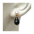 14k Gold Onyx Freshwater Pearl Earrings