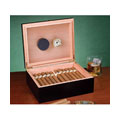 25 Cigar Black Humidor with Burlwood Top