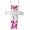 Stainless Steel Pink Cubic Zirconia Cross Necklace