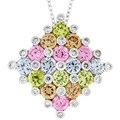 Silvertone Square Multicolored Pastel CZ Necklace