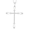 Silvertone Cross and Peace Fish CZ Necklace