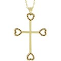 Goldtone Cross and Heart Red CZ Necklace