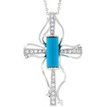 Silvertone Turquoise and CZ Cross Necklace