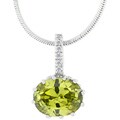Silvertone Oval CZ Green Sideways Necklace