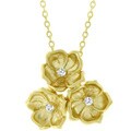 Goldtone Matte Three Flower CZ Necklace