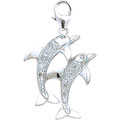 14k Gold 1/10ct TDW Diamond Double Dolphin Charm