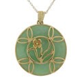 14k Yellow Gold Green Jadeite Flower Necklace