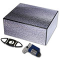 25 Cigar Silver Leaf Humidor with Cutter and Lighter