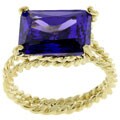 Goldtone Emerald-cut Purple CZ Solitaire Ring