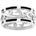 Silvertone Black/ White Enamel Cubic Zirconia Ring