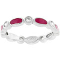 Silvertone Fuchsia Enamel Cubic Zirconia Ring