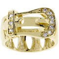 Goldtone Belt Buckle Cubic Zirconia Ring