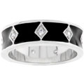 Silvertone Black Enamel Cubic Zirconia Ring