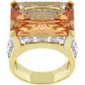 Goldtone Oversized Cocktail Radiant Peach CZ Ring