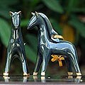 Set of 2 'Blue Winter Horses' Celadon Ceramic Ornaments (Thailand)