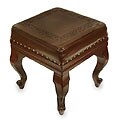 'Inca Frieze' Leather and Cedar Ottoman (Peru)