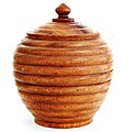 Large Wooden Jar / Bowl Carved Ribbed Design