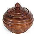 Acacia Wood Ribbed Design Carved Jar/ Bowl