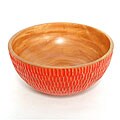 Etched Red-orange Design Mango Wood Bowl