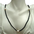 Black Onyx and Cultured Freshwater Pearl Necklace