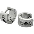 Stainless Steel Huggie Earrings with Floral Design