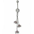 Rhodium Plated 3-skull Curved Barbell Navel Ring