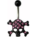 Black Plated and Crystal Encrusted Skull Navel Ring