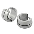 Stainless Steel/ Black Stripe Huggie Earrings