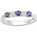 Sterling Silver Diamond Sapphire 3-stone Ring