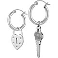 Sterling Silver Hoops with Dangling Lock and Key