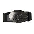 Prada Men's Black Leather Etched Buckle Belt