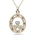 10k Gold Ruby and Diamond Circle Heart Necklace