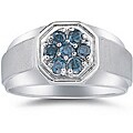 14k White Gold and 1/2ct TDW Blue Diamond Men's Ring