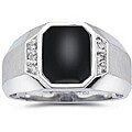 10k White Gold Onyx and Diamond Men's Ring