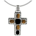 Sterling Silver Tiger's Eye and Onyx Cross Necklace