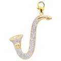 14k Yellow Gold 1/10ct TDW Diamond Saxopone Charm