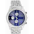 Iced Out Men's Cubic Zirconia Blue Dial Watch