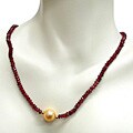 14k Gold Garnet and Freshwater Gold Pearl Necklace