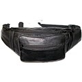 Zippered Front Black Leather Fanny Pack