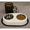 White Double Pet Dishes with Black Canister