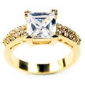 14k Yellow Gold Overlay Clear Solitaire Ring