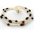 Sterling Silver FW Pearl and Tiger's Eye Necklace (4-5 mm)