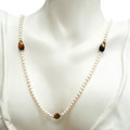 Sterling Silver FW Pearl and Tiger's Eye Necklace (5 mm)