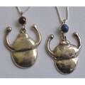 Sterling Silver and Gemstone Scarab Necklace (Nepal)