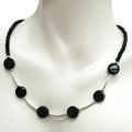 Sterling Silver Black Onyx and Agate Necklace