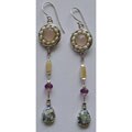 Roman Glass/ Sterling Silver Inlaid Daisy Earrings (Israel)