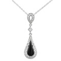 Sterling Silver Black Onyx Tear Drop CZ Necklace