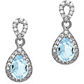 Sterling Silver Blue Topaz and CZ Teardrop Earrings